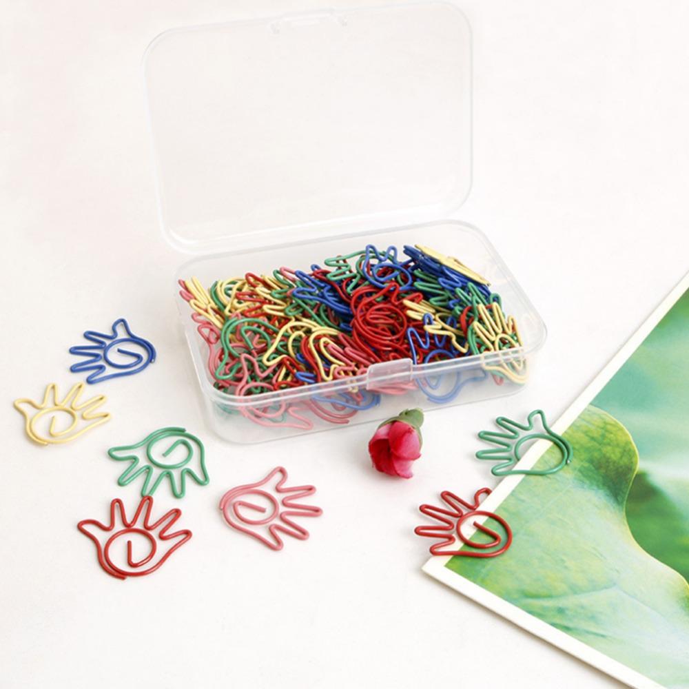 60pcs with Storage Box Paper Clip Hand Shaped School Stationery Cute Memo Clips Office Supplies