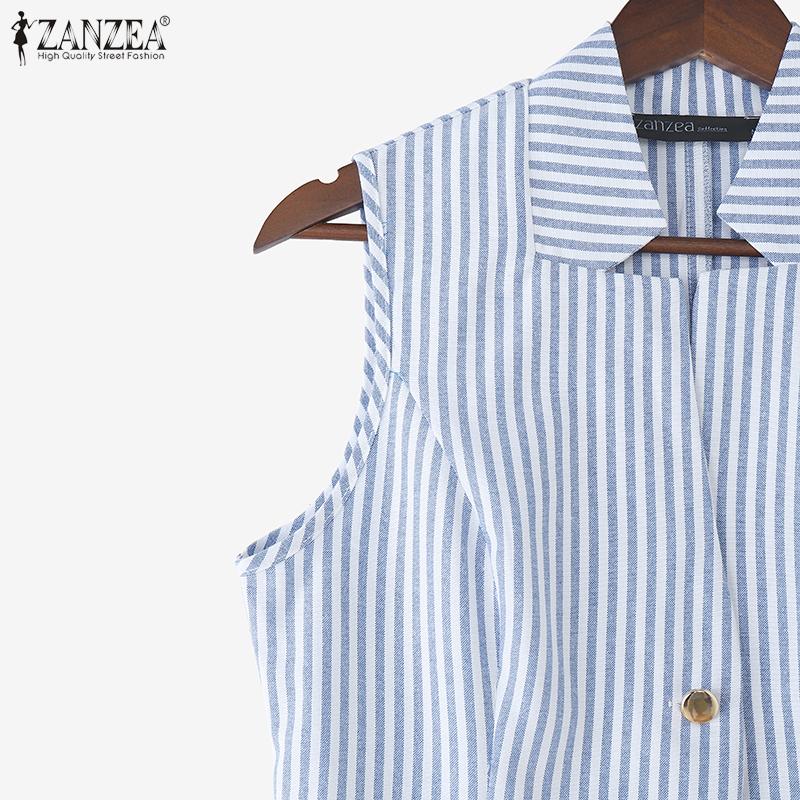 ZANZEA Женские летние повседневные топы-майки без рукавов с полосатым принтом