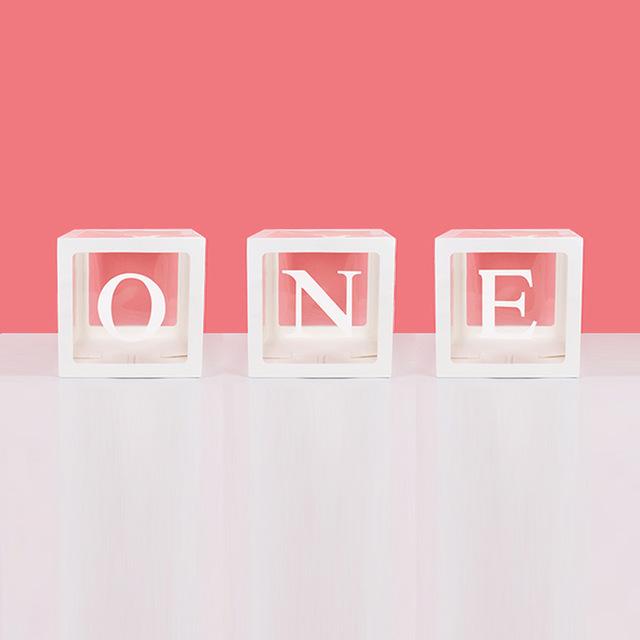 A-Z Letter Name Transparent Balloon Box BABY ONE Blocks Boy Girl Party Gift Box Wedding Decoration Baby Shower Birthday Party
