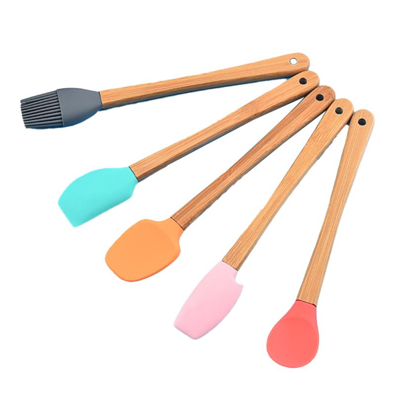 5 Pcs/set Silicone Mini Kitchenware Kits Anti-slip Handle Colorful Heat-resistant Spatula Brush