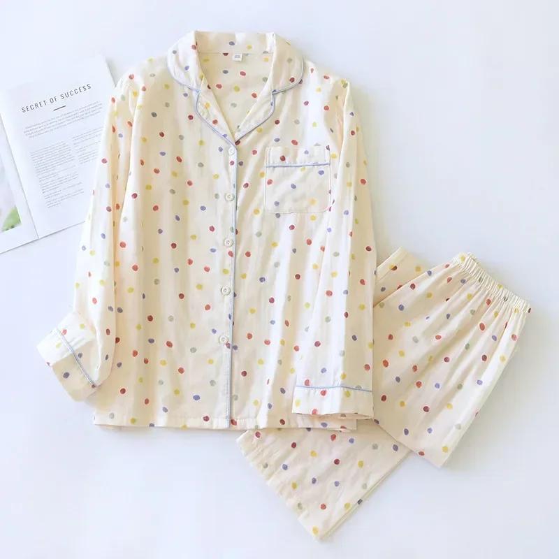 Новый женский пижамный комплект весна/лето 2026 года 100% хлопок с длинным рукавом и длинными брюками, комплект из двух предметов: кардиган и домашняя одежда для сна