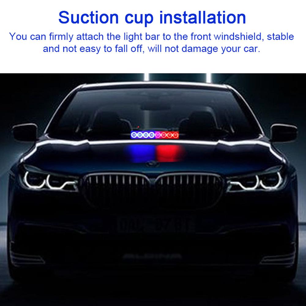 Car Truck Strobe Light 8 LED Suction Cup Lamp Front Windshield Traffic Advisor Safety Warning Light
