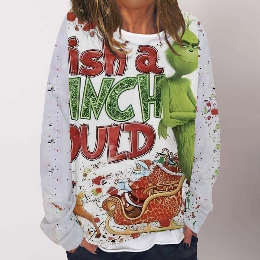 Женская повседневная модная толстовка с длинным рукавом и круглым вырезом с рождественским принтом, многослойный пуловер, топ