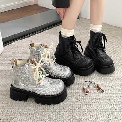 Мода 2025 Новые массивные ботильоны женские модные на шнуровке женские ботинки на платформе для увеличения роста осенне-зимние женские туфли
