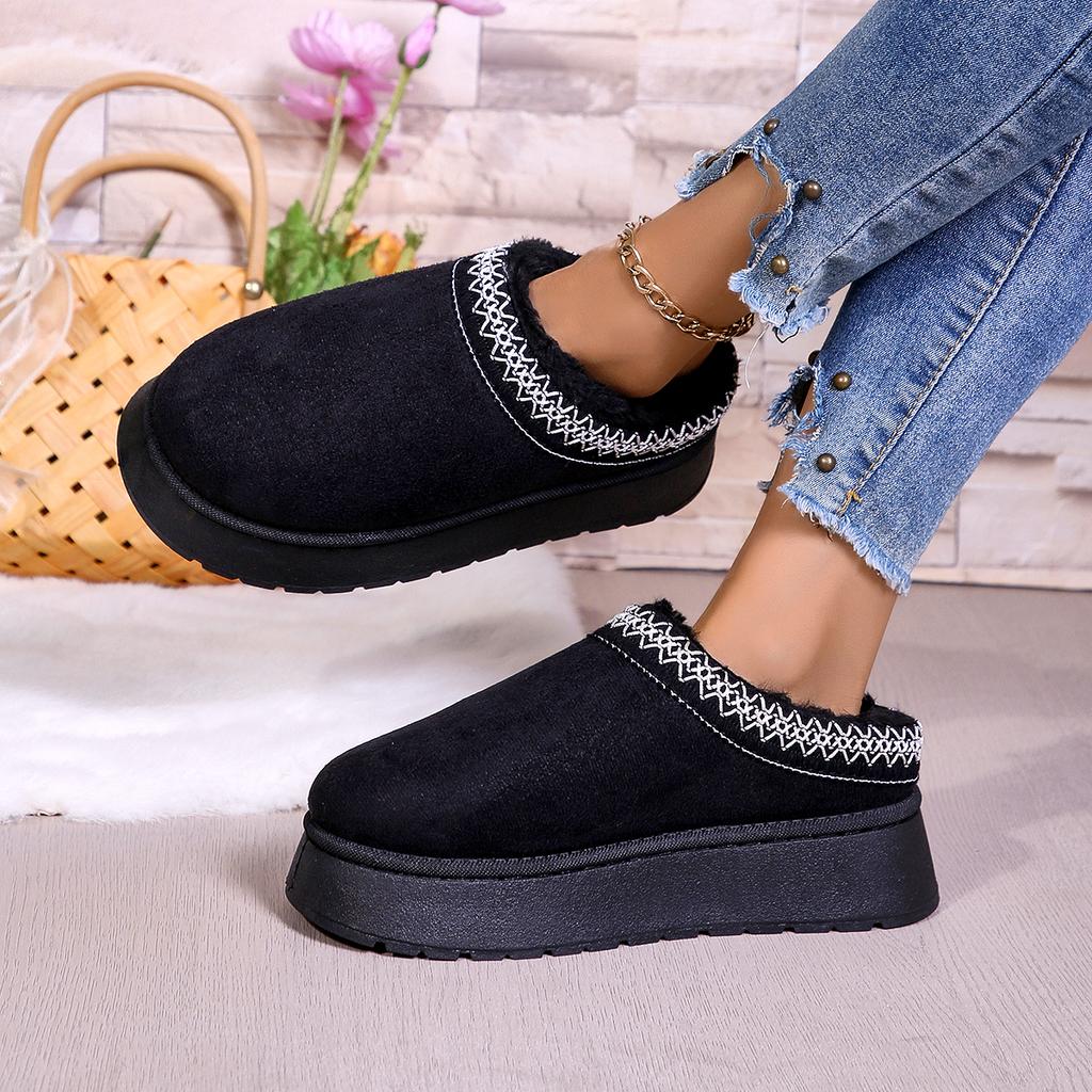 Fashion Platform Fluffy Slippers Women House Flats Fashion Plush Winter Designer Shoes Ladies Home Elegant Casual Footwear Large Size