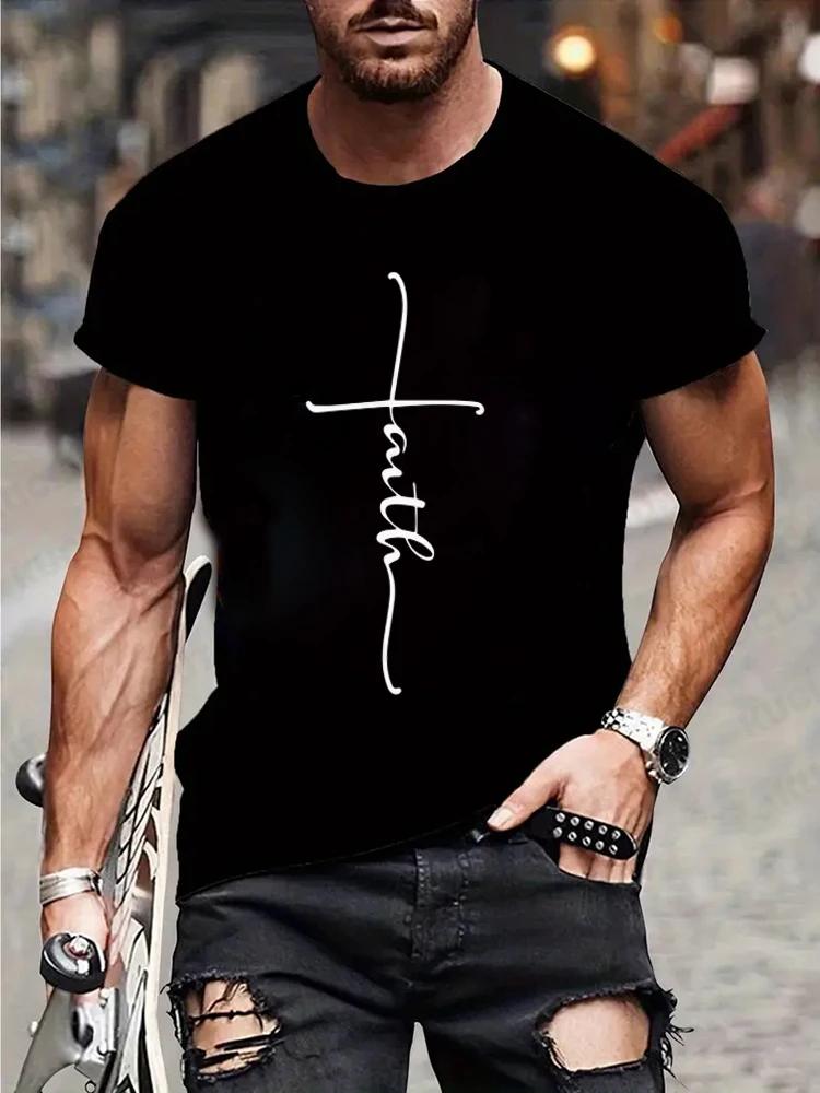 New Summer Round Neck Short Sleeve T-shirt for Men Christian Faith Cross Graphic Fshion T Shirts Short Sleeve Tee Tops