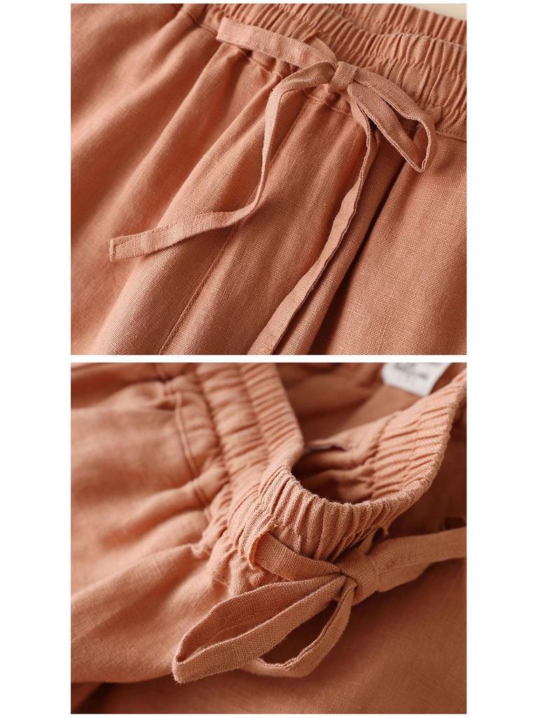 Женские брюки с высокой талией из хлопка и льна с широкими штанинами - Свободные, Стройнящие, Дышащие, Большого размера, Повседневные прямые штанины для весны и осени