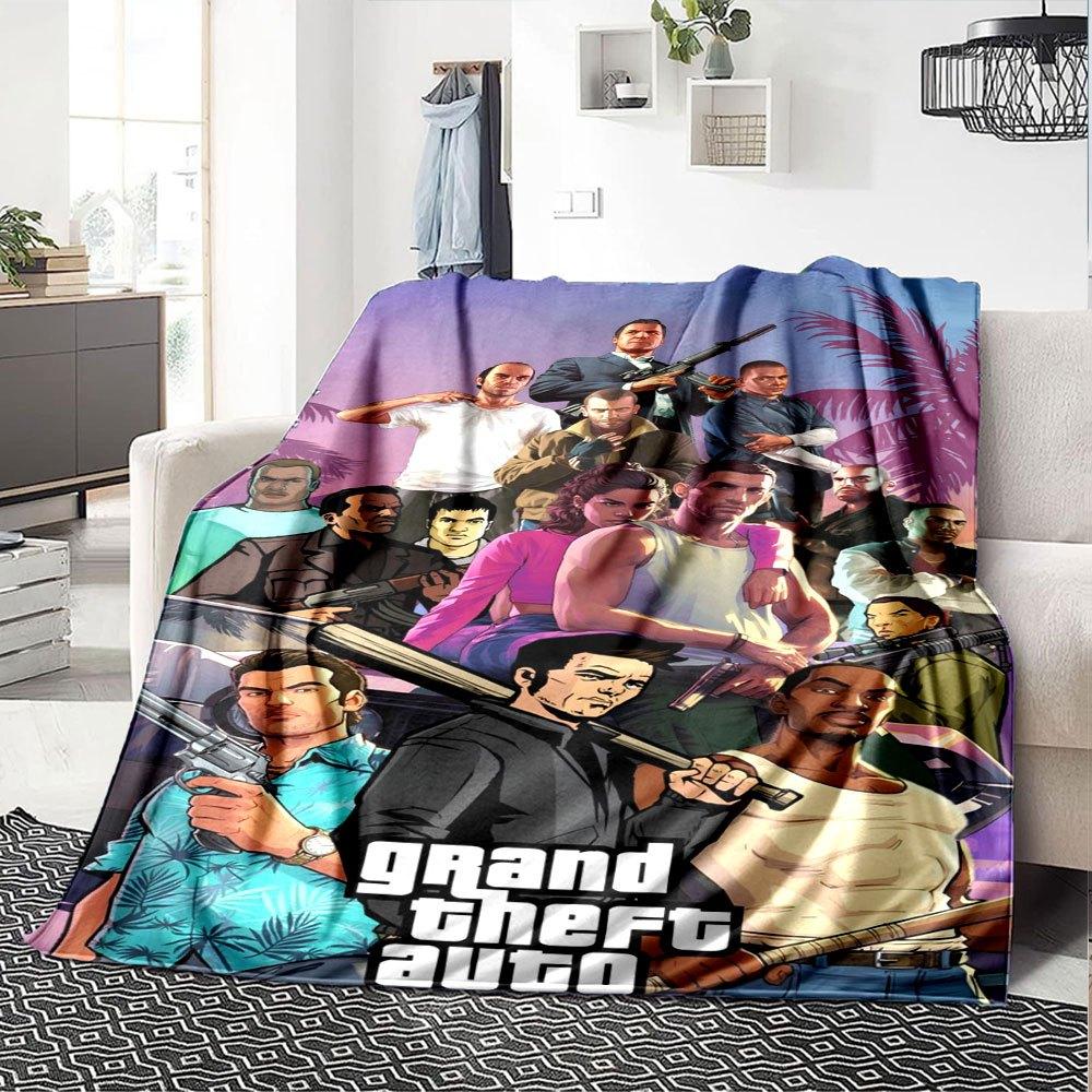 1 шт. Мягкое фланелевое одеяло Grand Theft Auto с дизайнерским принтом. Уютное одеяло для всех сезонов, идеально подходит для дивана, кровати, офиса