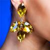 Popular Yellow Big Crystal Pendant Earrings, European And American Fashion Super Shining Gemstone Stud Earrings, Jewelry Earrings.