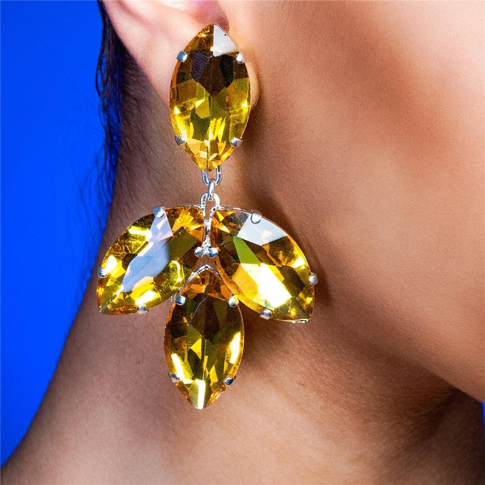 Popular Yellow Big Crystal Pendant Earrings, European And American Fashion Super Shining Gemstone Stud Earrings, Jewelry Earrings.