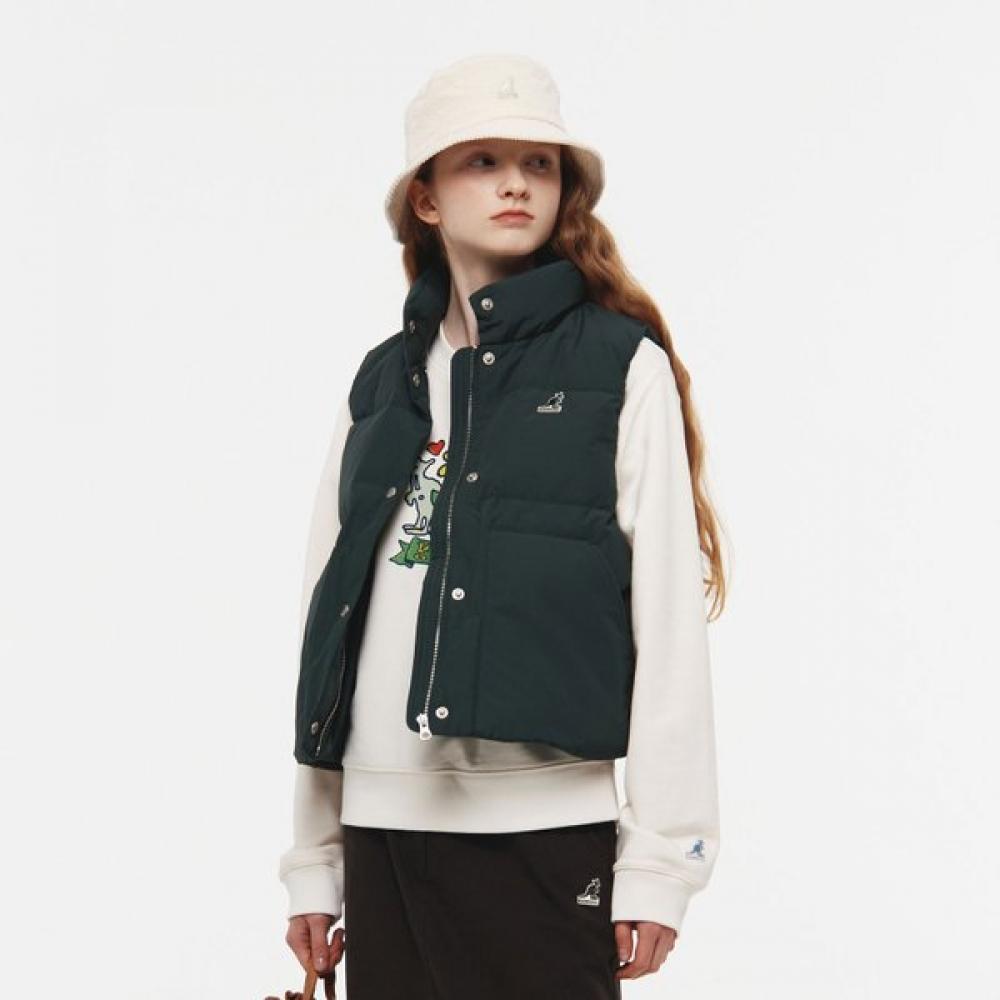 KANGOL Женский пуховый жилет с воротником-стойкой 6144 Темно-зеленый