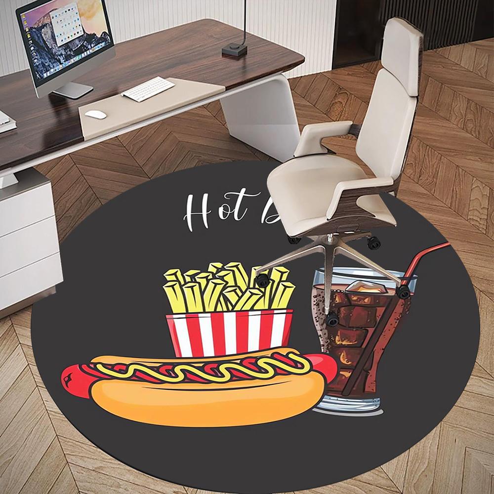 1pc Hot DogFast Food Round Chair mat Area Rug - Non-Slip, Floor Mat for Office, Bedroom, home decor Christmas Gift p0811273