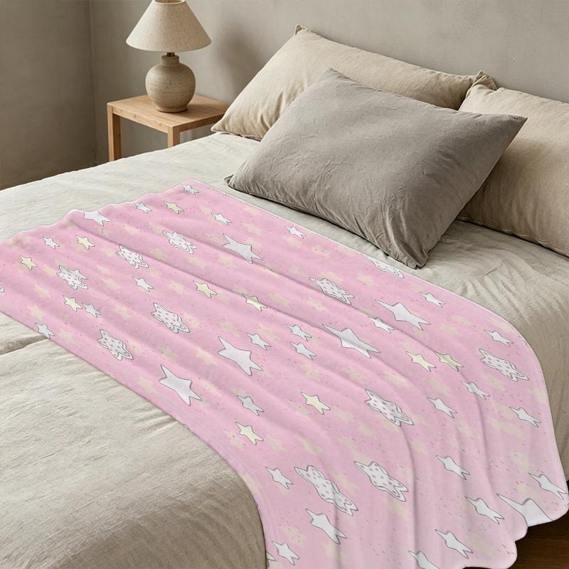 Plush Flannel Blanket | Machine Washable, Cartoon Stars Design, Soft & Cozy for Home, Office Nap, Christmas & Halloween