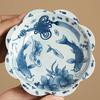 Zhuangluhua Blue and White Lotus Ceramic High-Footed Serving Plate