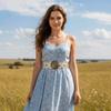 Zinc Zinc Alloy Concho Wide Belt Y2K Disc PU Hollow Waistband Fashion Ethnic Style Rivet Belt  Festival