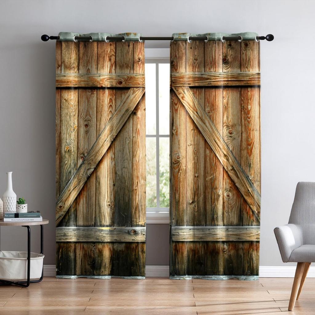 2 шт. Имитация деревенского узора деревянной двери затемняющие шторы гостиная спальня кабинет раздвижное окно домашний декор люверс верхний
