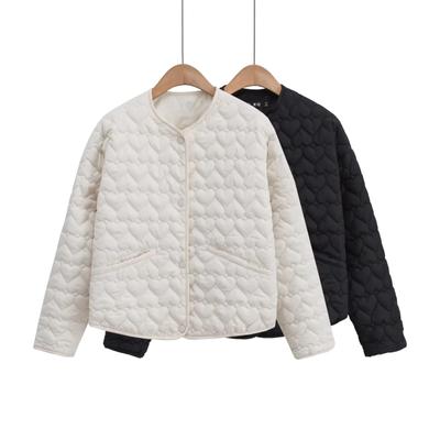 Осенне-зимняя женская стеганая хлопковая куртка в форме сердца, женская с круглым вырезом, длинным рукавом, карманом, универсальное женское пальто