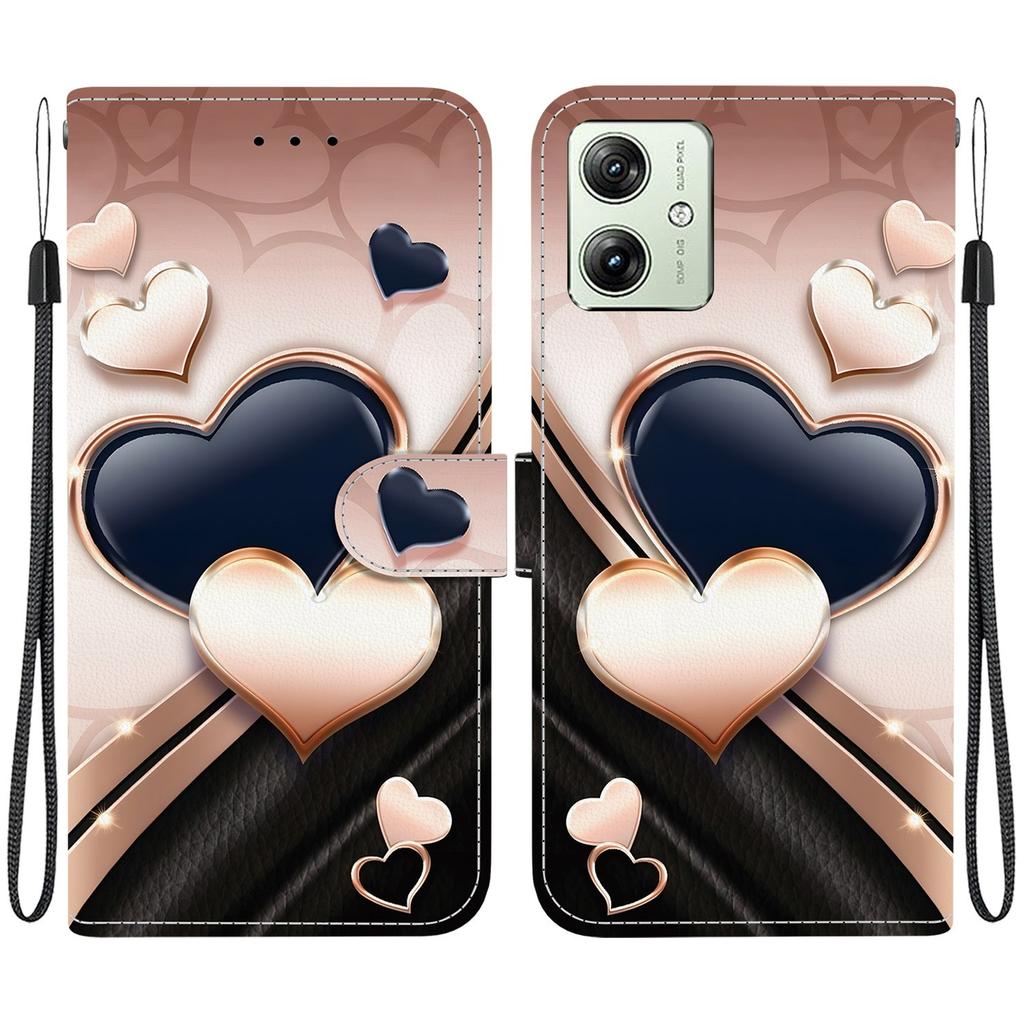 Чехол-книжка из искусственной кожи ручной работы для Motorola Moto G54, противоскользящая противоударная крышка с ремешком на запястье и дизайном в виде сердечка/розы/кошки