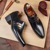 High Quality Leather Formal Dress Men's Loafers Pointed Toe Metal Tipped Handmade 5.8cm High Heels Man Wedding Party Shoes