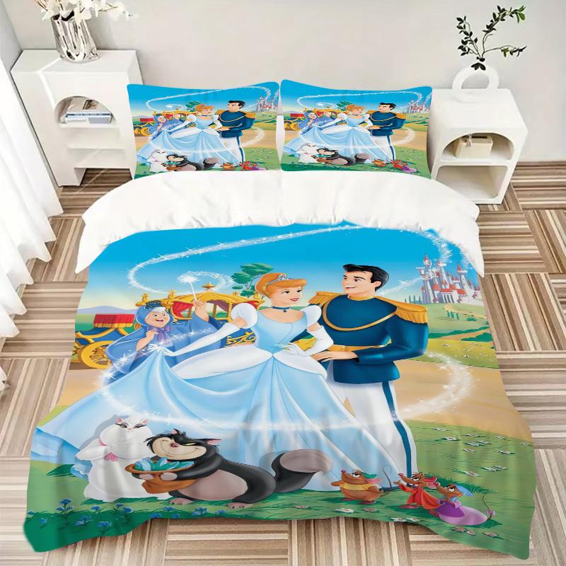 Cinderella'S Royal Journey Print 3Pcs Bedding Setduvet Cover With 2 Bedropillowcase Home Birthday Gift