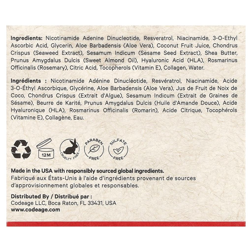 Codeage Maison Rouge, Крем для лица с NAD+, Сменный блок, 50 мл (1,7 жидких унций)