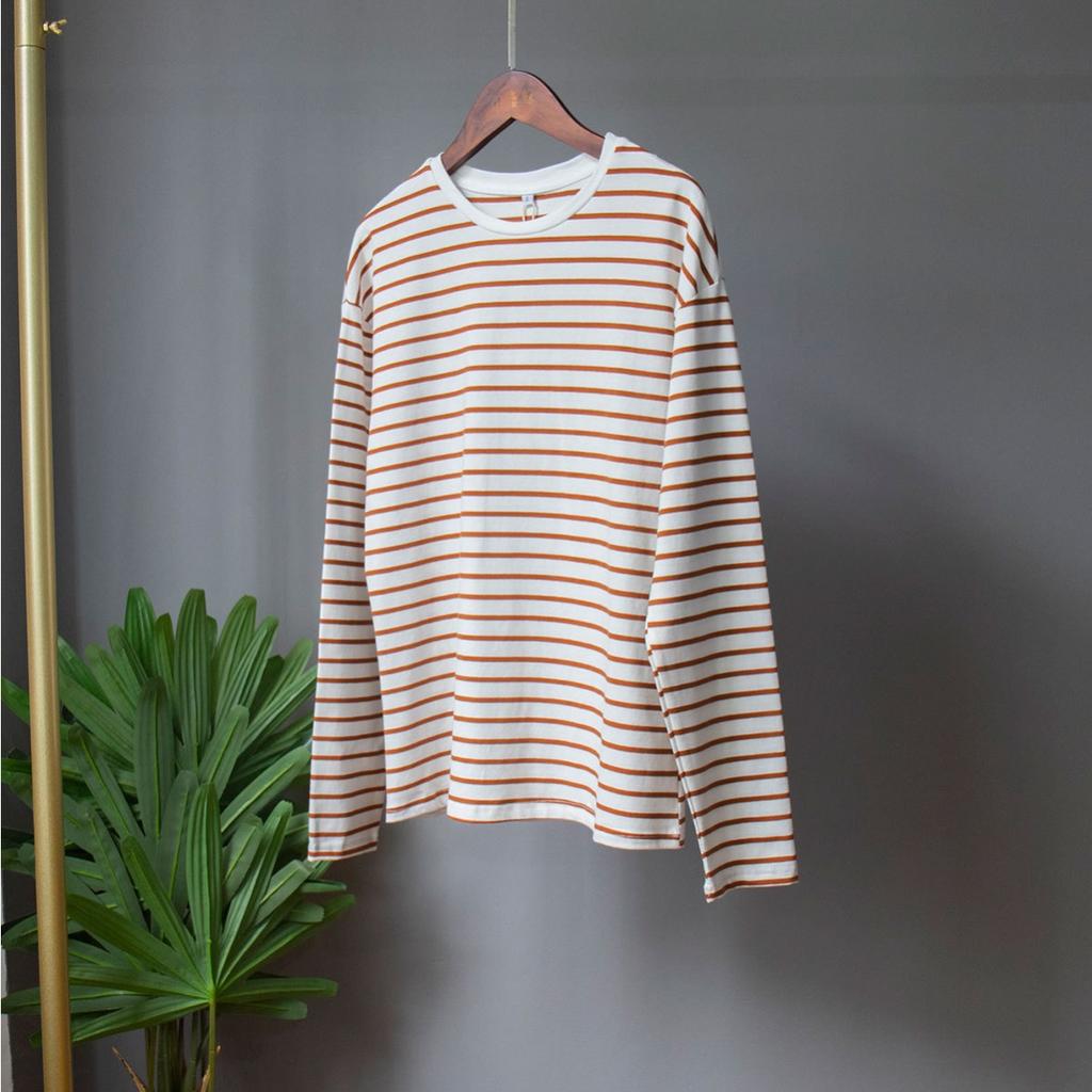 2025 Spring Fashion Striped Long Sleeve T-shirt Women's Cotton Round Neck Casual Versatile Top for Europe and America