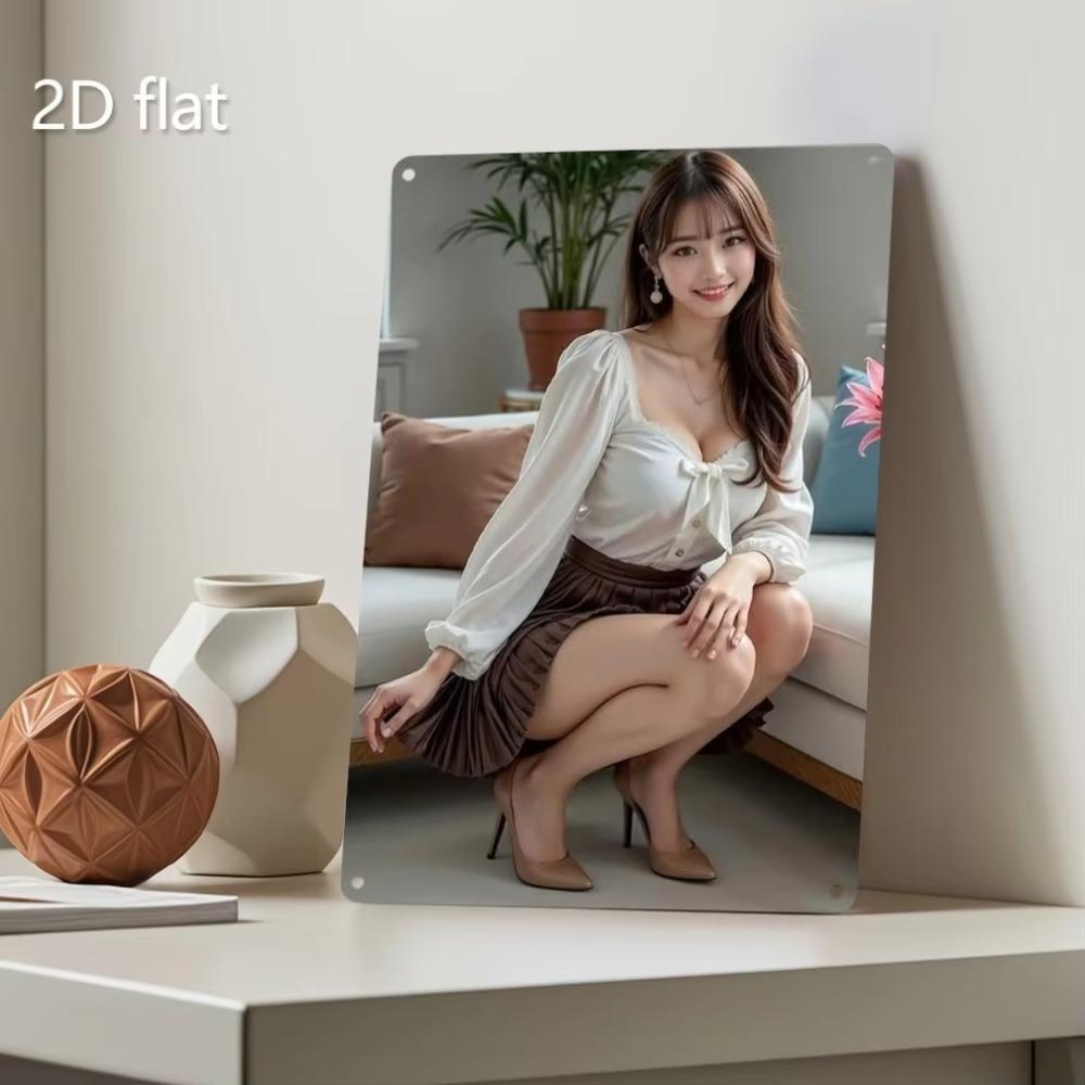 Настенное искусство Металлическая табличка Женщина Белая рубашка Коричневая юбка 20x30см Погодоустойчивый Декор для помещения и улицы Предварительно просверлено