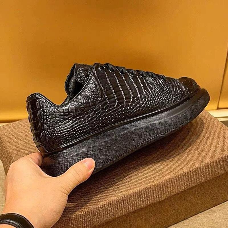 Новая летняя обувь мужская дышащая с принтом крокодила черная для бега повседневная спортивная обувь на доске натуральная коровья кожа мягкая подошва обувь A3