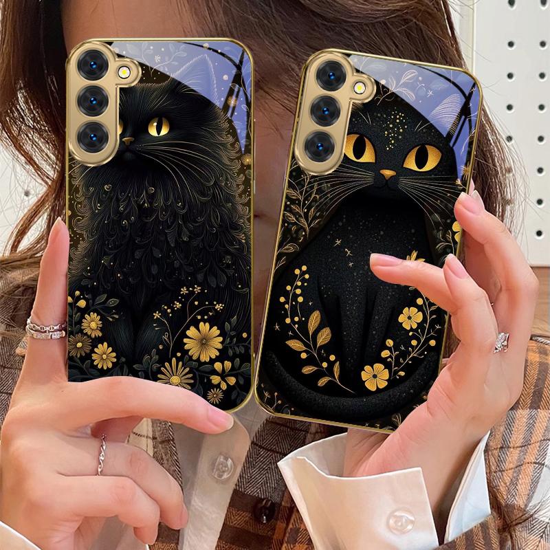 Круглые и яркие глаза Для Samsung Galaxy S20 FE S21 S22 S23 Plus S24 Ultra 25Ultra S21+ S9+ S22Plus Золотой стеклянный чехол для телефона