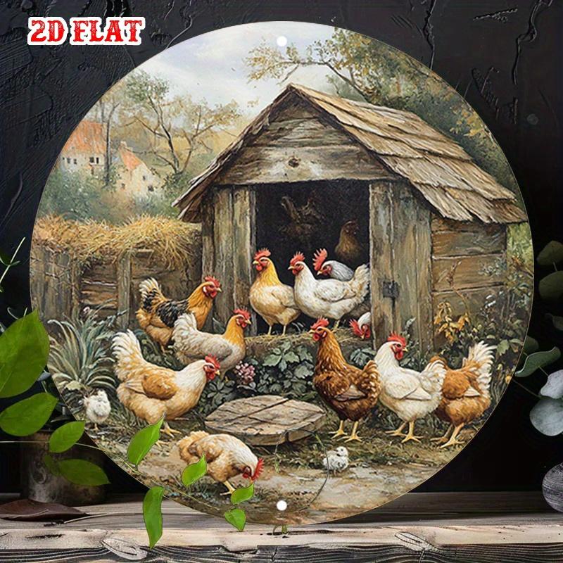 Chicken Coop Farm Scene Tin Sign Vintage Durable Metal Plaque Wall Decor Home Office Bar Man Cave Wall Art