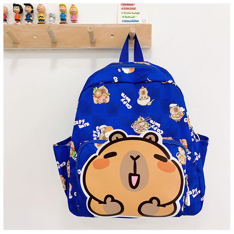 Capybara Cartoon Vibrant School Backpack For Children With Durable Nylon Material And Fun Design