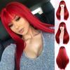 Fashion Long Straight Hair Wig with Bangs Wine Red Synthetic Wig for Women (color: 14Colors)