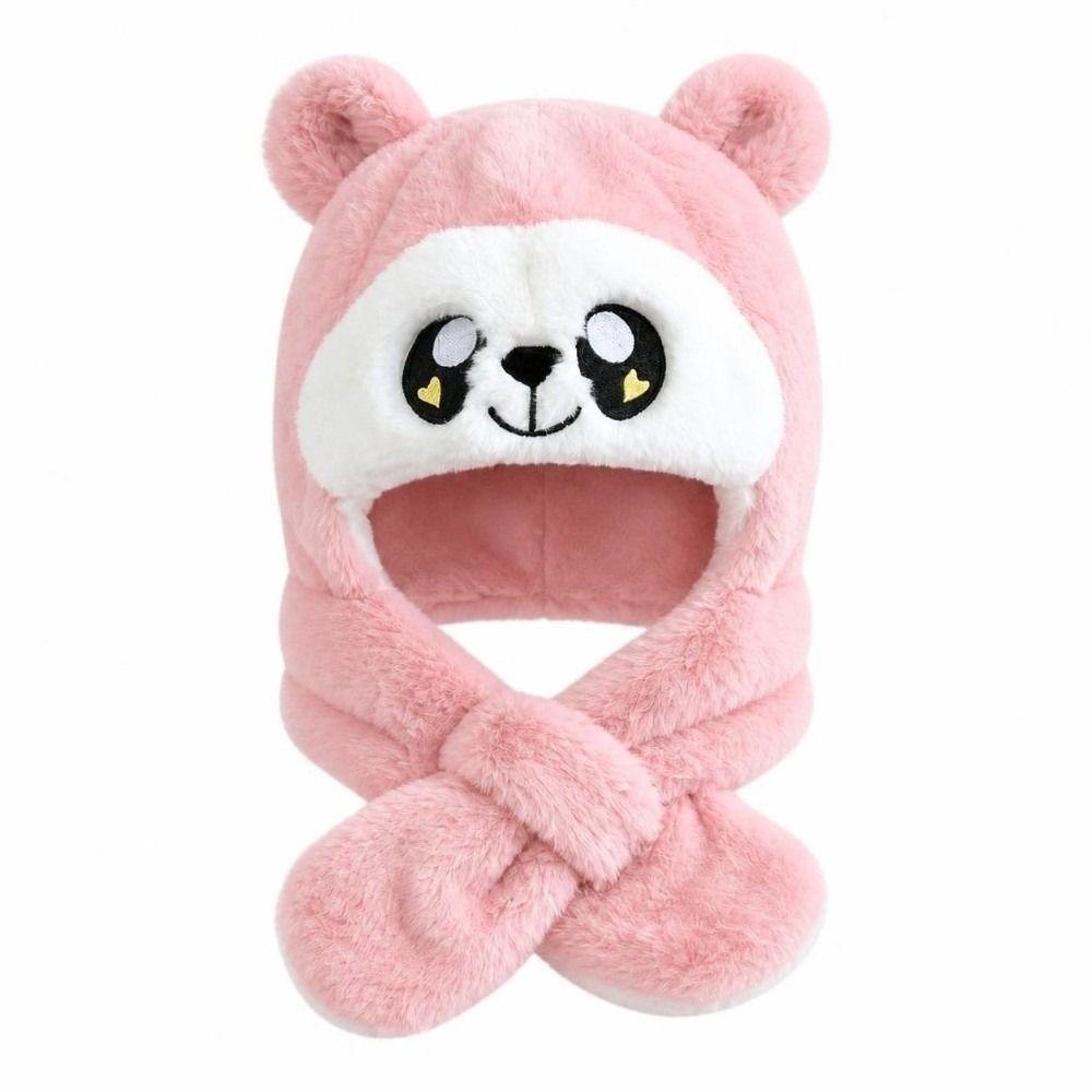 Windproof Winter Hat Scarf Thick Warm Hooded Scarf Cute One-Piece Hat Scarf  for Kids