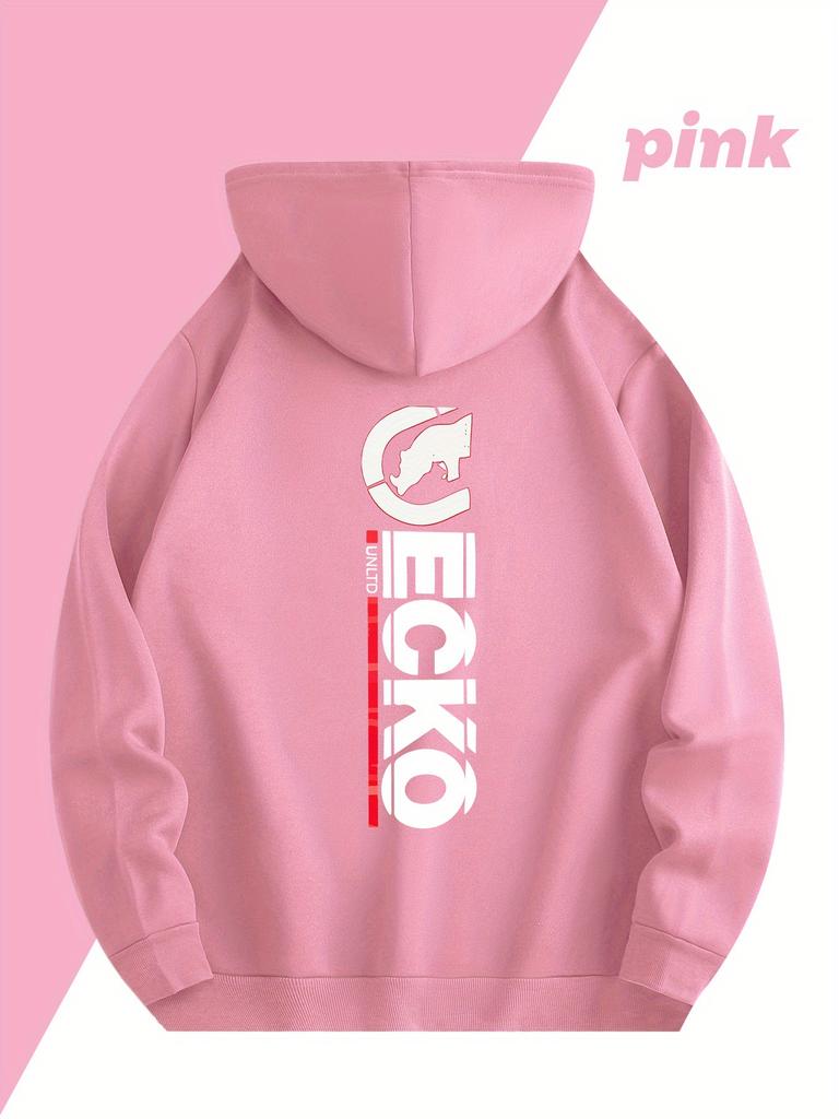 Модная спортивная толстовка Универсальная повседневная с капюшоном на шнурке Принт ECKO Топ с передним карманом-кенгуру Подарок-сюрприз Мужчины