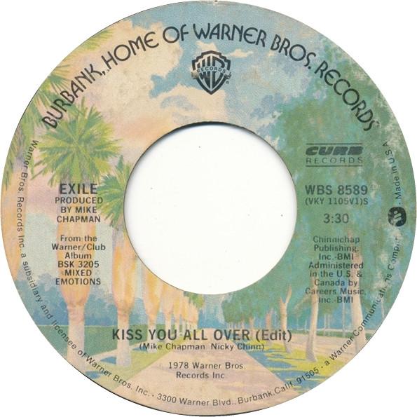 7-дюймовая пластинка EXILE - Kiss You All Over WBS8589 Warner Bros. Ре 1978 США Соул/Фанк Б/У