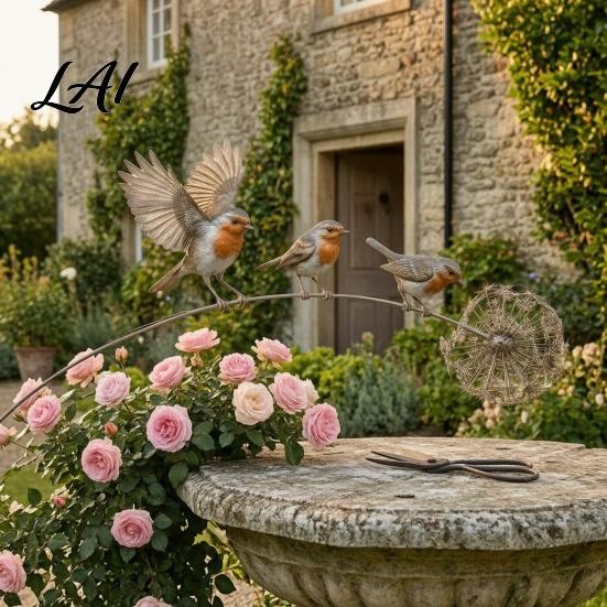 Rustic Metal Bird Art Garden Stake Yard Decor with Dandelion Cutouts Rustproof Hand-Painted Outdoor Ornaments Sculpture for Planters Flower