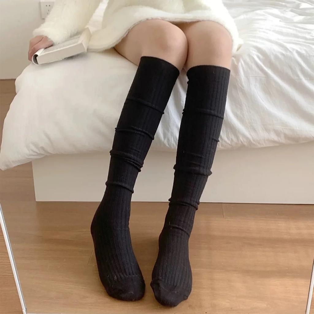 New JK Knee High Socks Thin Long Stacked Socks Women's High Solid Colour Patchwork Sock Japanese High Elasticity Stockings