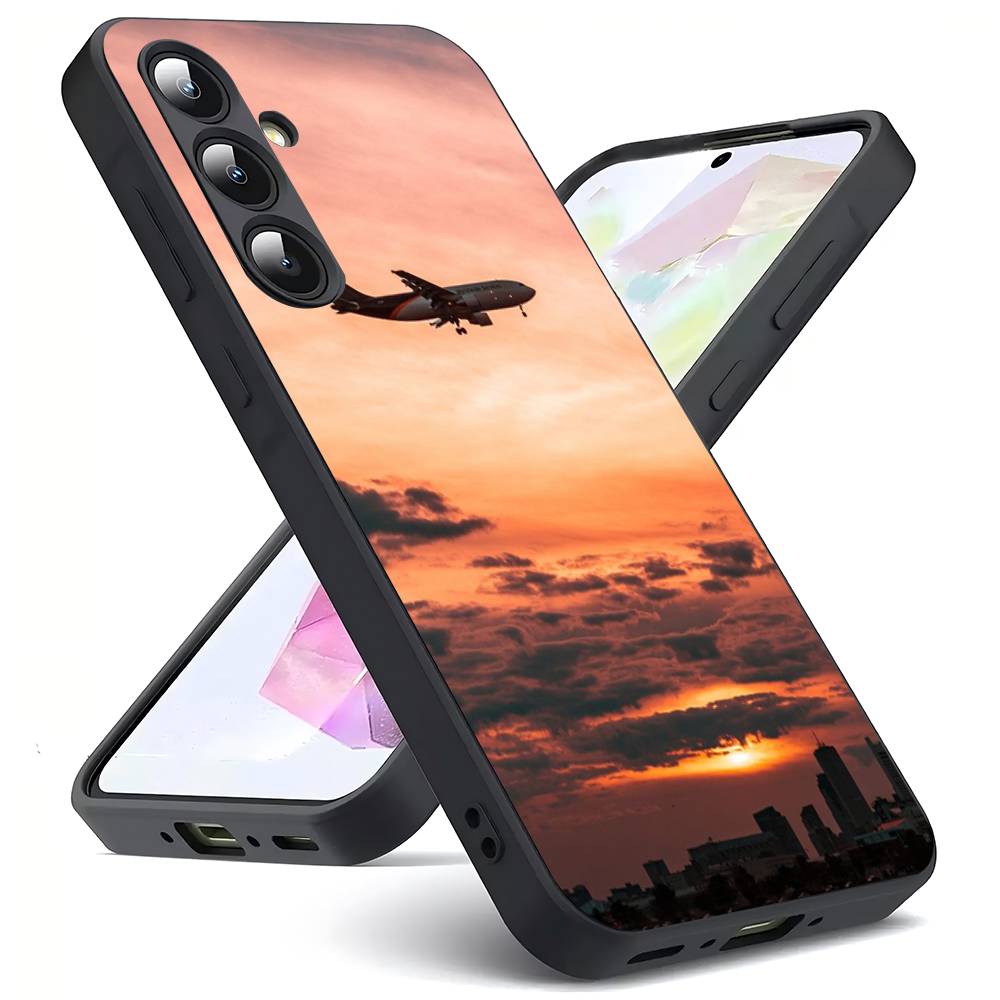 Чехол для телефона Samsung Galaxy S23 S24 S25 Ultra S22 Plus S21, черный, с дизайном «Небо и самолет», премиум-класс