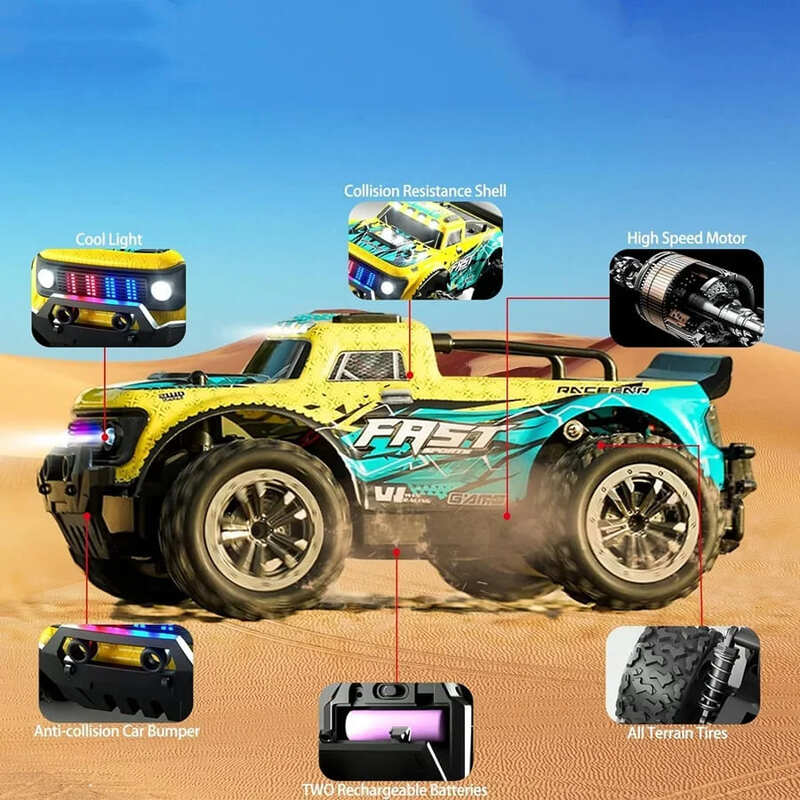 Новый 2.4G гоночный автомобиль с дистанционным управлением, высокоскоростной вездеходный автомобиль для дрифта со скоростью 20 км/ч, внедорожный автомобиль со светодиодными фонарями, детский подарок