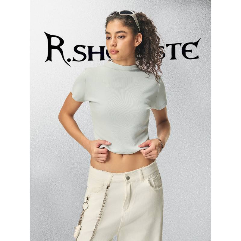 Streetwear Basic T Shirt With Small High Collar For Casual And Sports Use
