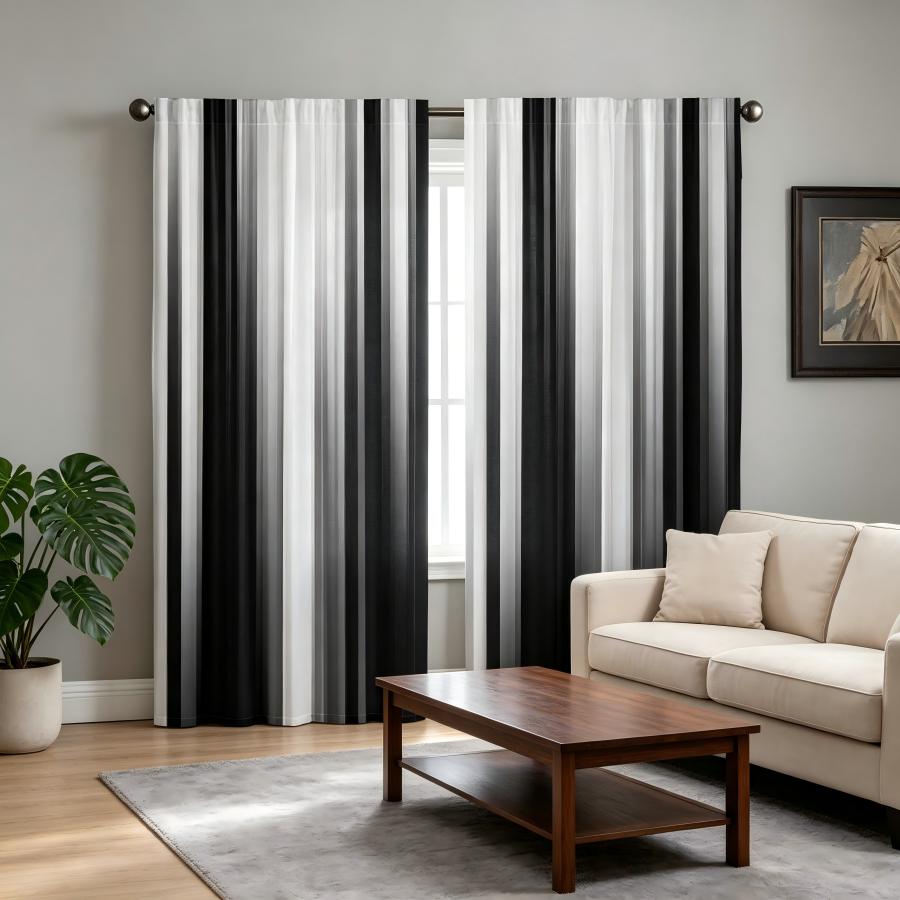 2PCS Black Gray Gradient Digital Print Curtains Bohemian Window Drapes for Living Room Bedroom Home Decor