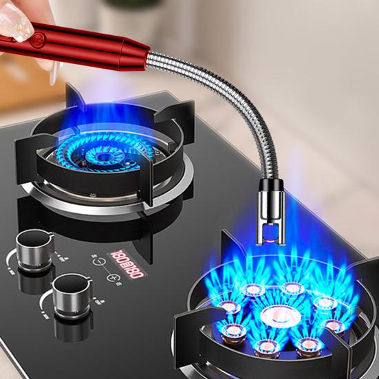 1 Set Electric Igniter USB Rechargeable Windproof LED Power Display Pulse Igniter Stick with Long Handle for Outdoor Home