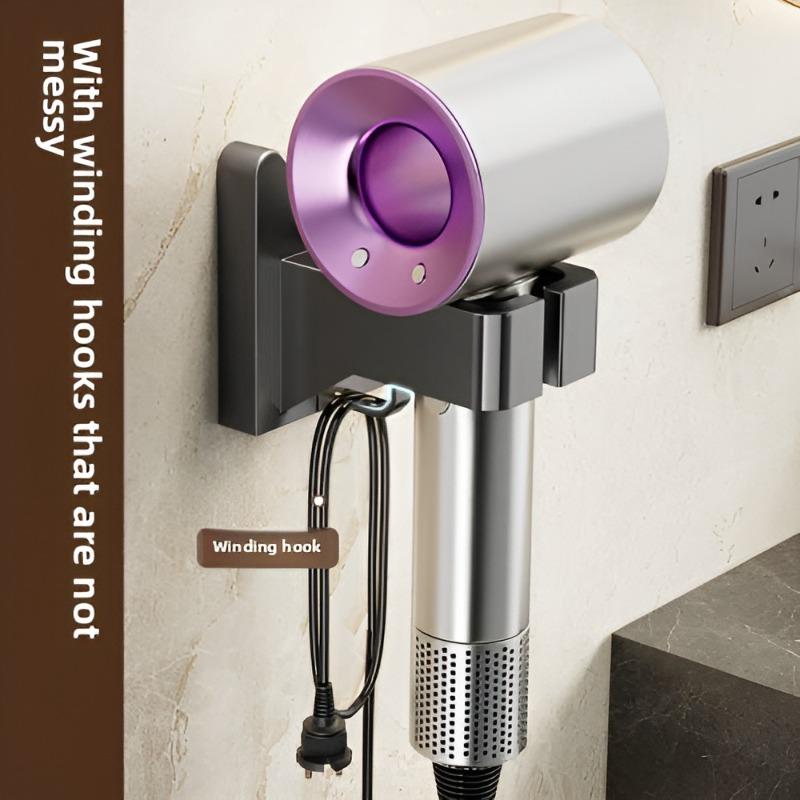 Настенный держатель для фена, полки для ванной комнаты, самоклеящаяся полка для хранения без сверления, органайзер для инструментов для фена, белый, черный