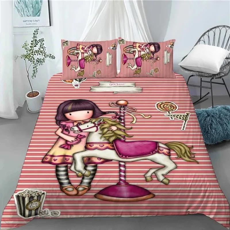 Santoro Gorjuss Anime Beautiful Girl Comfortable Duvet Cover Pillowcase Bedding Set Children Bedroom Decoration Home Textile