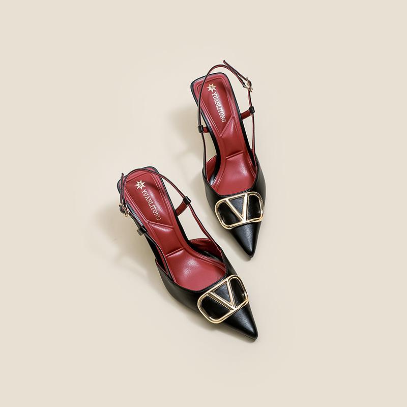 Pointed V-buckle High Heels Are Not Tired of Feet, New with Skirt Temperament, Thin Heels, Commuting Bag Head Sandals Women