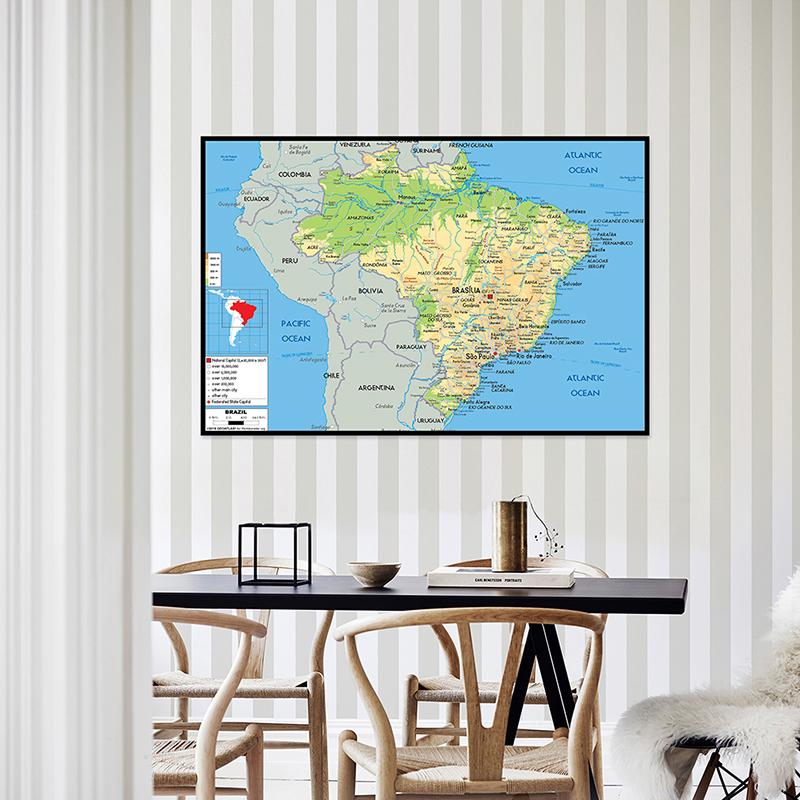 English Map Brazil Map Geographic Map Canvas Painting Living Room Home Decoration Children School Supplies