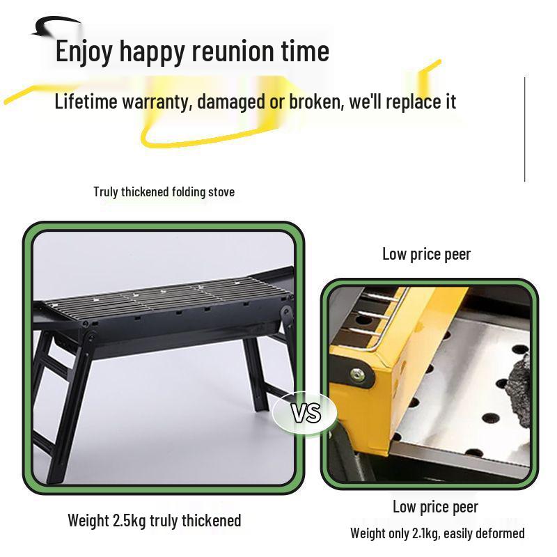 Portable Outdoor BBQ Grill for Skewers & Roast - Folding Camping Set with Charcoal