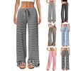 Women's Fashion Casual Striped Solid Color Elastic Waistband Drawstring Straight Leg Pants