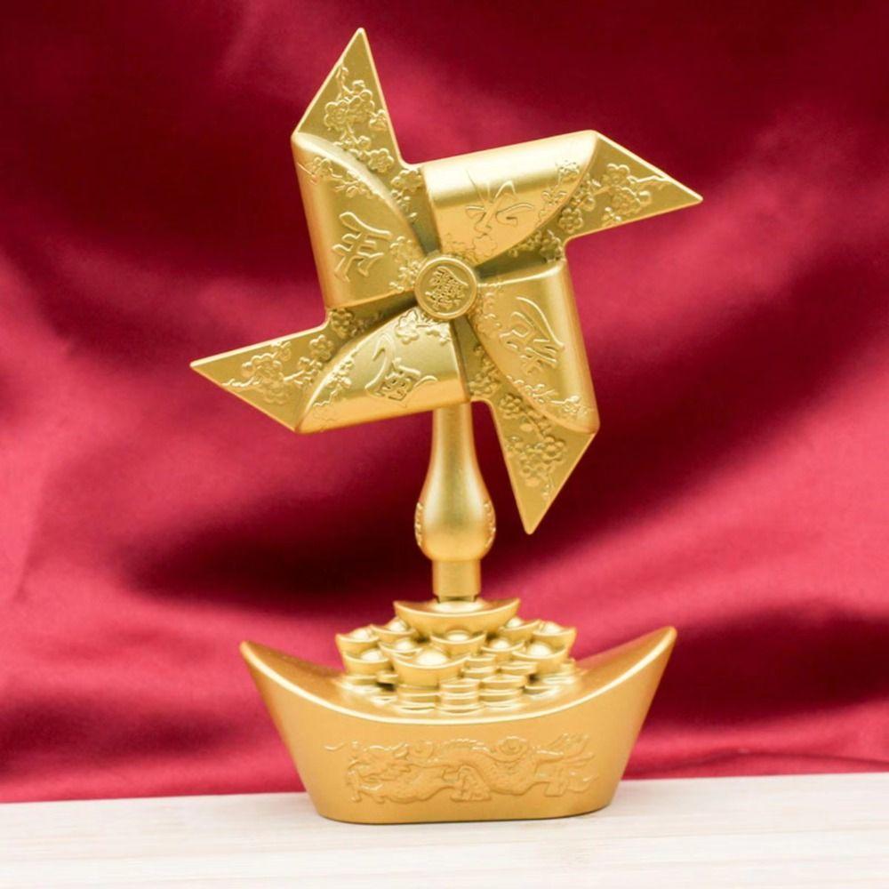Alloy Windmill Rotating Ornament Lucky Gold Good Luck Home Decor Crafts Wealth Attracting Prosperous Auspicious Ornament