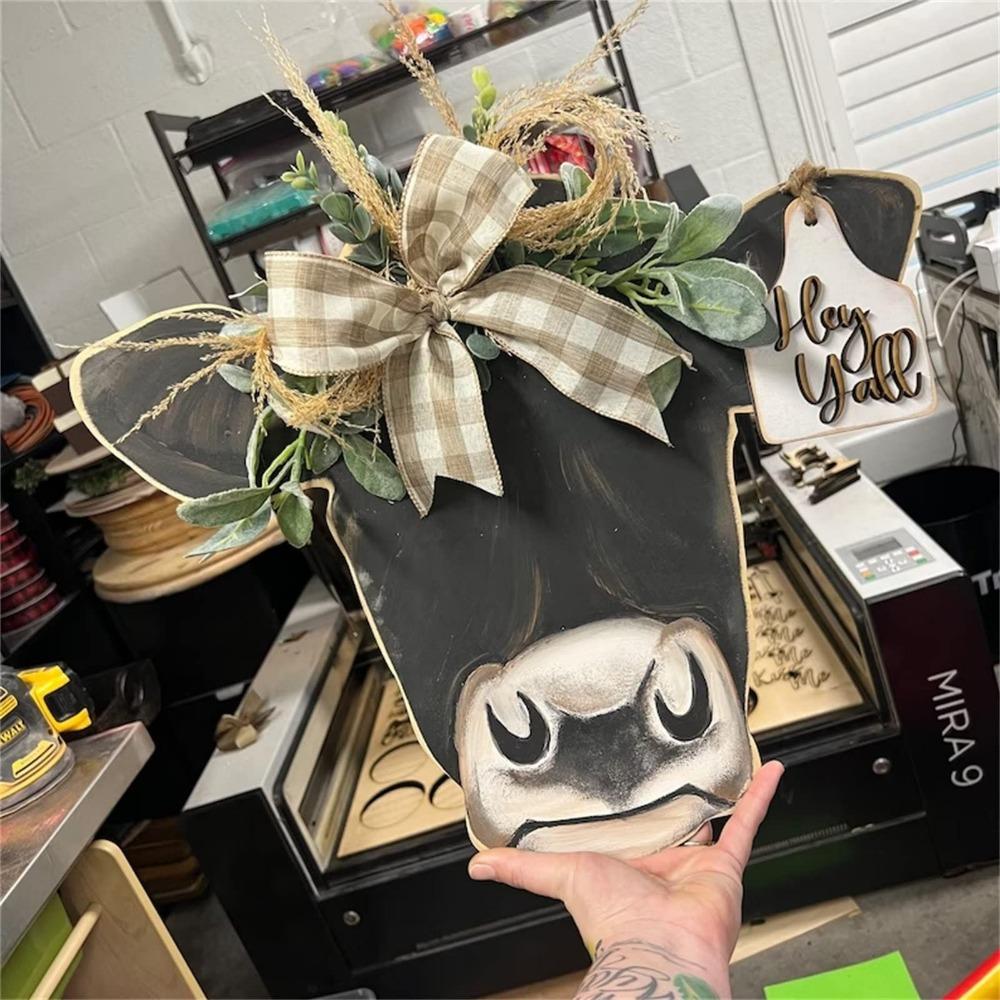 Венок на дверь с изображением коровьей головы, приветственная табличка на входную дверь, табличка с изображением коровы для украшения стены фермерского дома на праздник